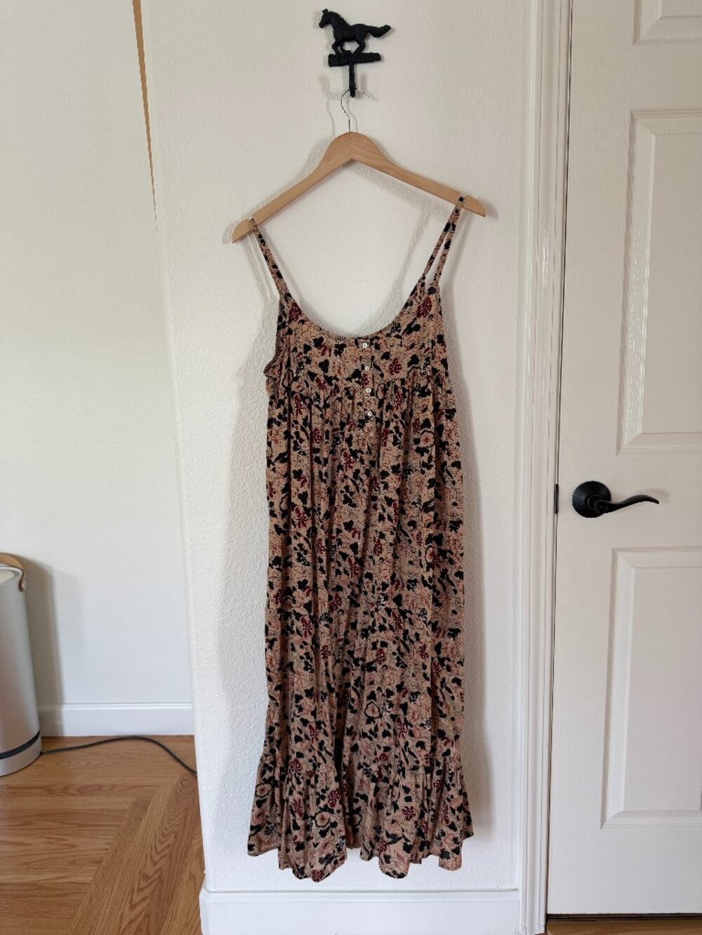 The Great. Ruffle Tank Night Dress in Black Timber Floral Size 2